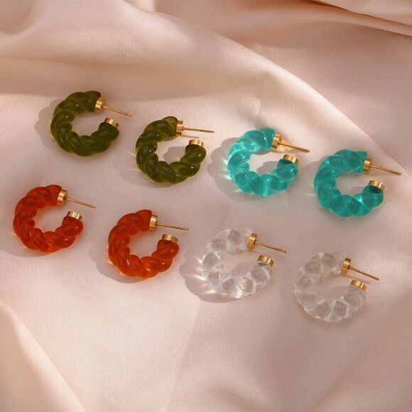 Orange Amber Boho Chunky Acrylic Twisted Hoop Earrings 18K Gold Plated S… - Picture 6 of 6